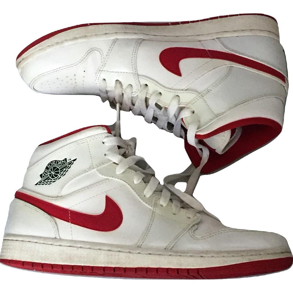 Air Jordan 1 Mid White Red Basketball Shoes Sz 10